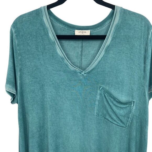 UMGEE Oversized Washed V-Neck Tee Chest Pocket Dress in Peacock Green Small - Picture 5 of 9